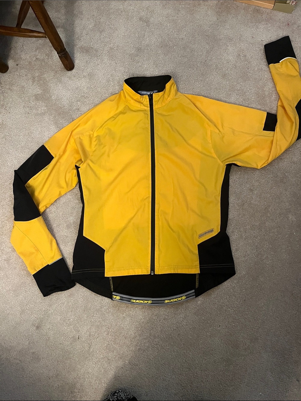 Men's SUGOI Black and Gold Jacket with Light Gray Logo Patch. SZ L/XL